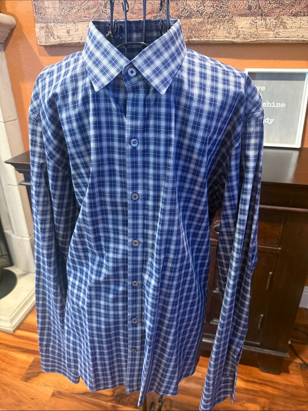Zachary Prell LARGE Men's Blue Plaid Button-Up Shirt